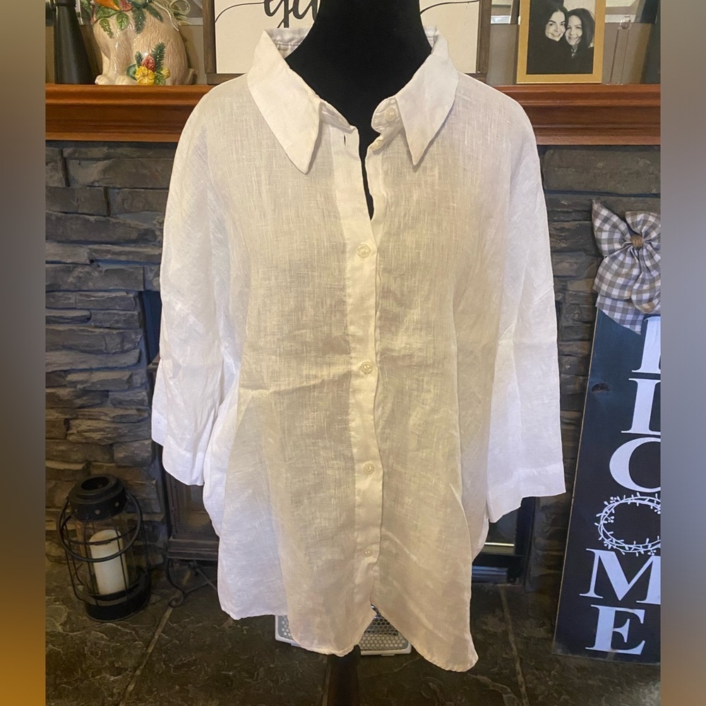 H&M White Linen Relaxed Button-Down Shirt